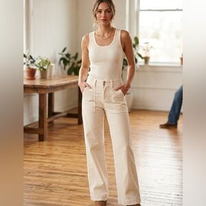 FLAMINGALS Cream Corduroy High-Waisted Wide Leg Utility Pants - Size Large